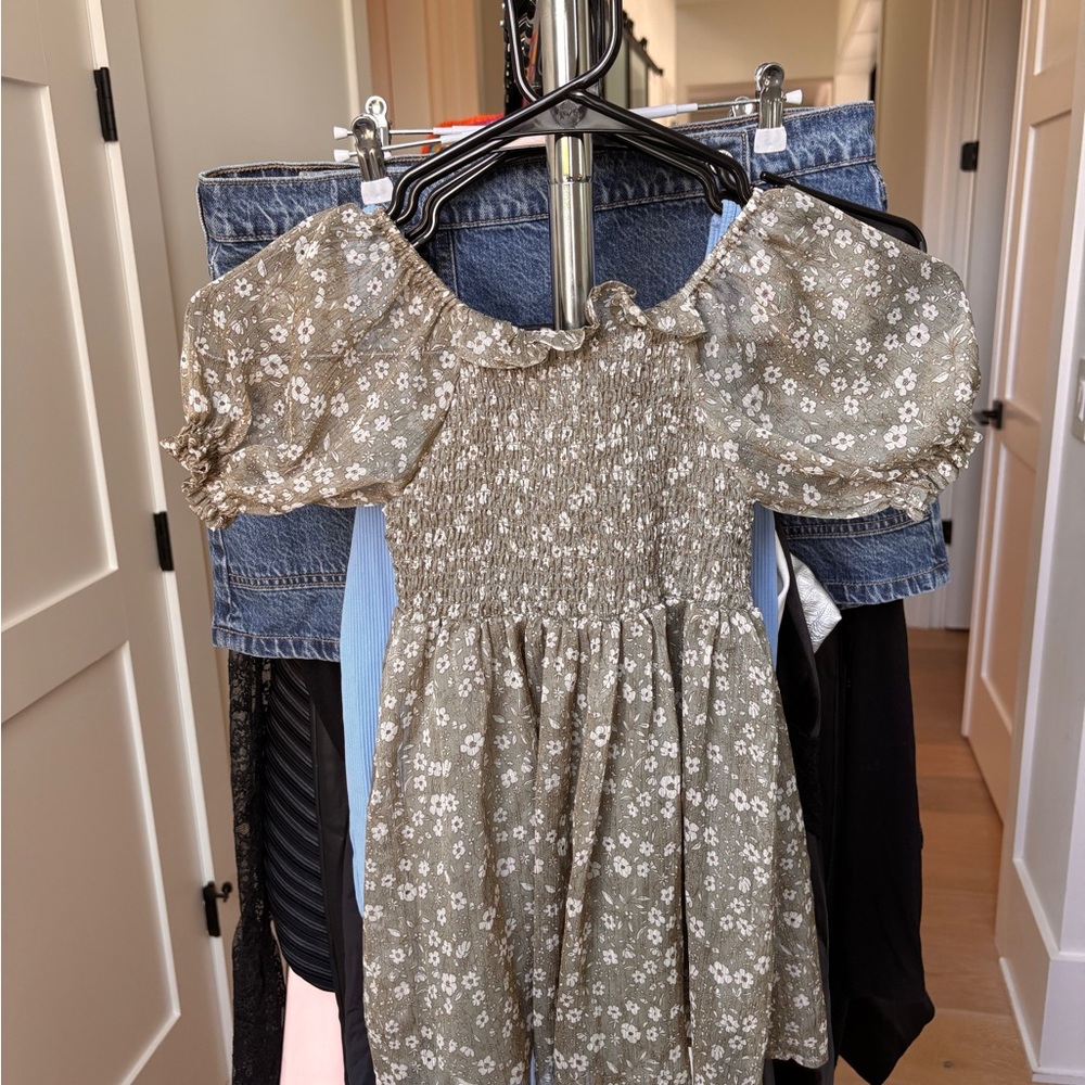 NORA LEE Floral Kids Dress in Olive Green